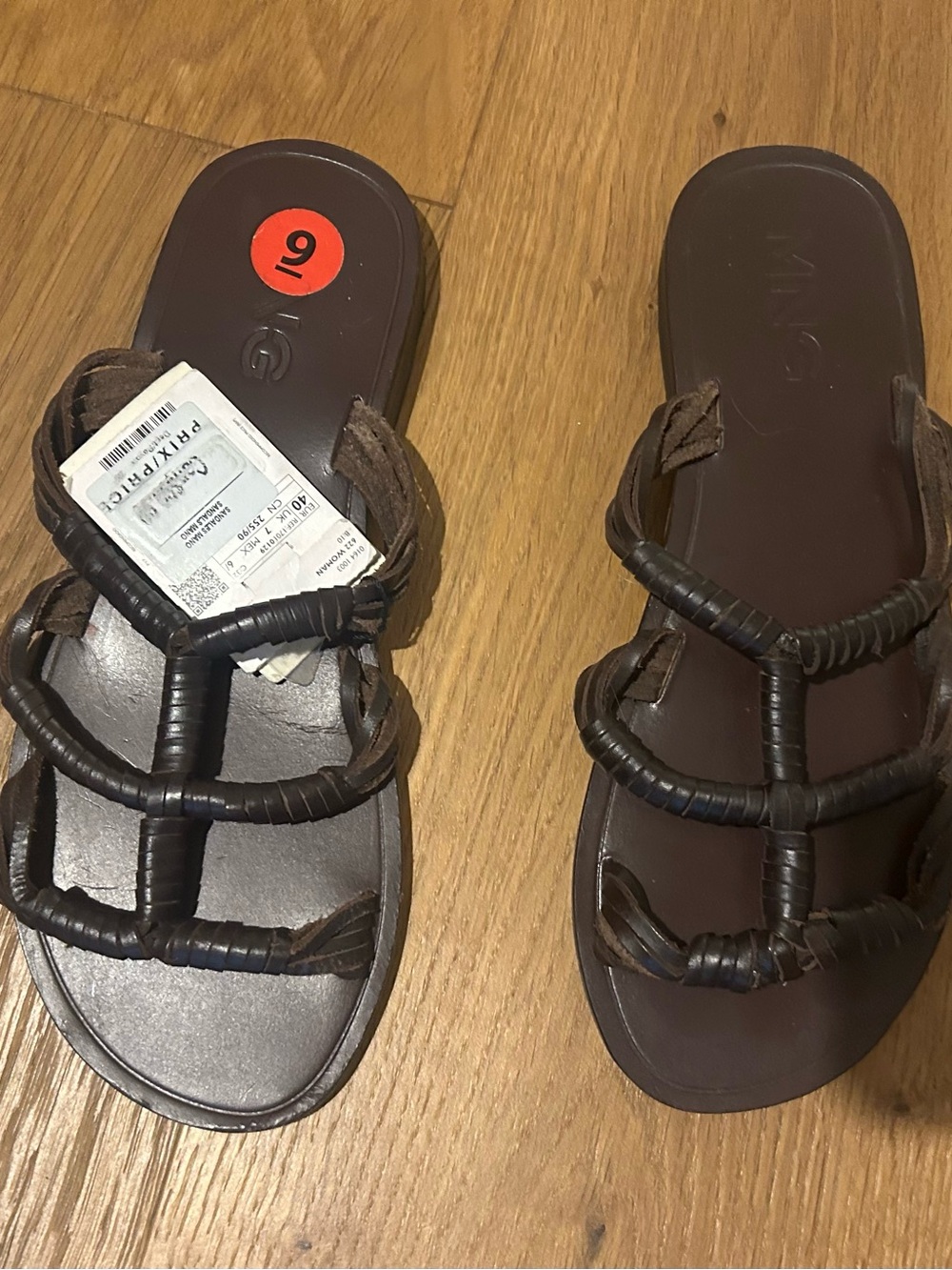 Mango Brown Strappy Leather Slide Sandals